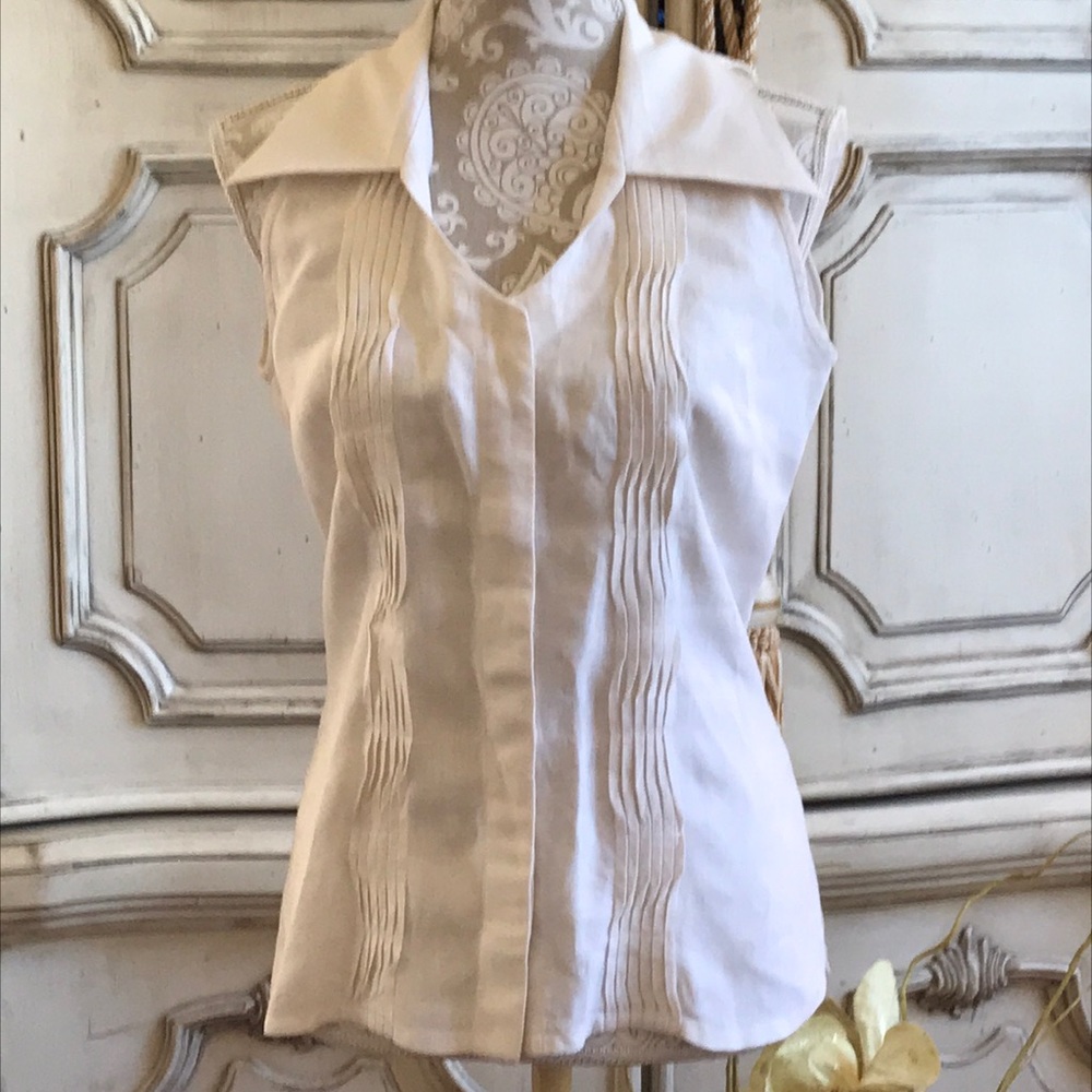 ITALIAN LINEN TOP VTG PLEATED BUTTON DOWN SLEEVELESS BLOUSE IN EX CONDITION SZ M